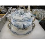 A blue and white tureen and plate