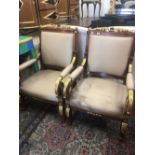 A pair of mahogany and gilt armchairs,