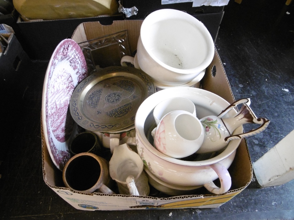 Five decorative chamber pots and other sundries