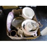 Five decorative chamber pots and other sundries