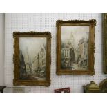 A pair of 19th century gilt framed watercolours, Belgium artist C.