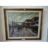 A framed oil painting,