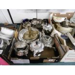 A quantity of metal items including silver plated tea set