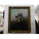 A monogrammed oil painting abstract of a terrier, William Grant Stevenson,