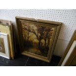 An oil on canvas in gilt frame "river" signed A/F