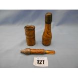 A Jerusalem olive wood pipe in form of bottle,