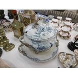 A blue and white tureen and plate