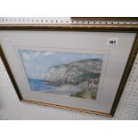 A framed signed watercolour beach scene artist Kenneth B Cunningham