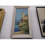 A framed oil on canvas Italian lake