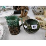 A studio pottery vase and a Majolica jug