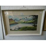 A framed watercolour landscape signed