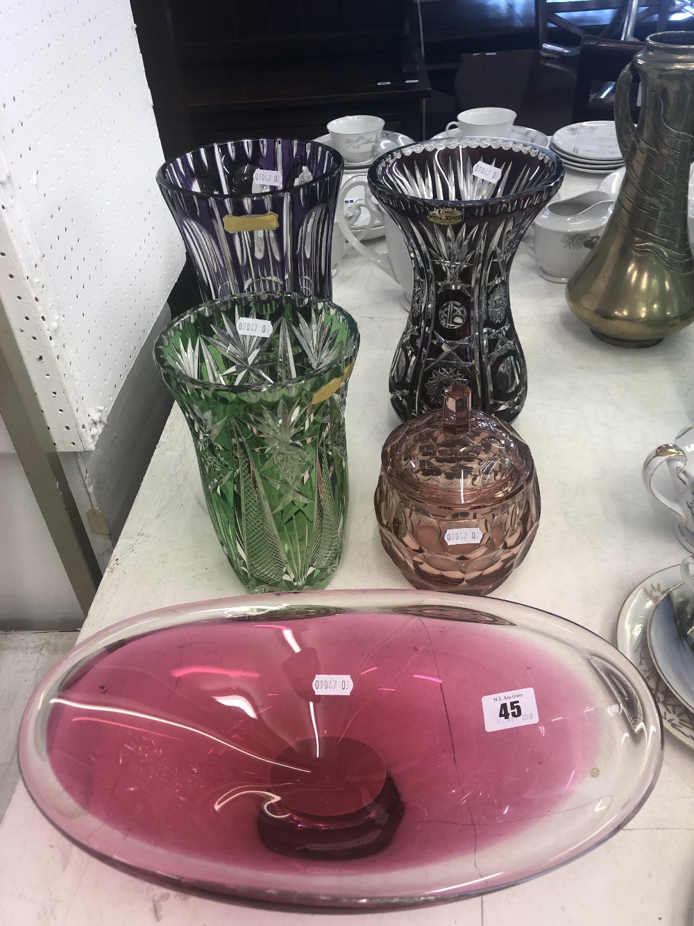 A quantity of assorted overlay glassware