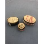 Three antique bilken enamel pill and patch boxes circa 1800