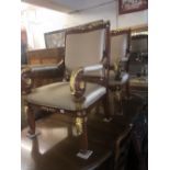 A pair of mahogany and gilt armchairs,