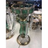 A pair of green and gilt overlay lustre's