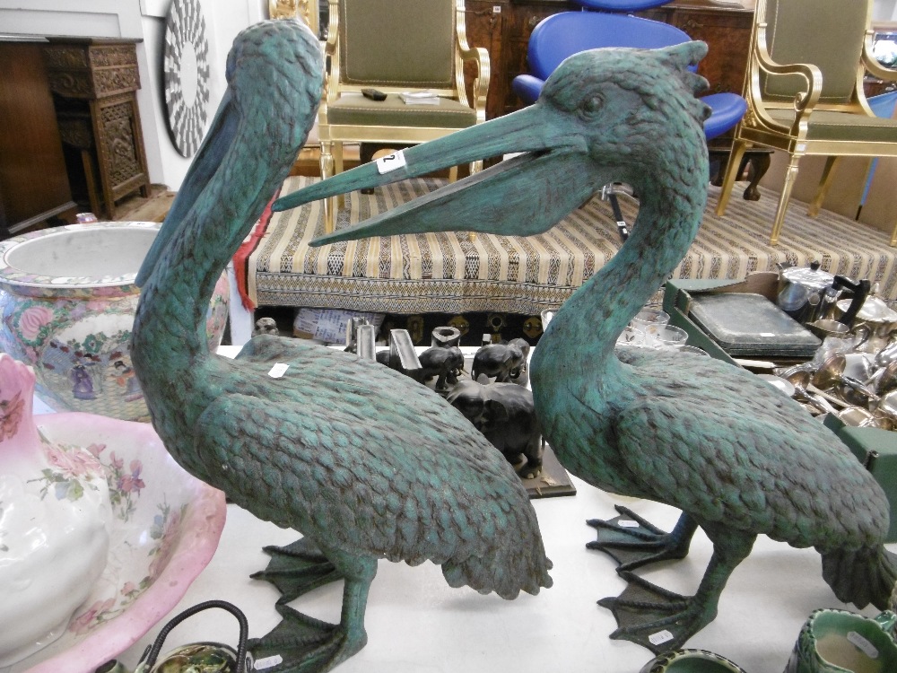 A pair of bronze verdigreen pelicans - Image 2 of 3