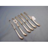 A set of six butter knives with hallmarked silver handles