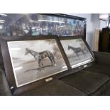 A set of three oak framed prints of race horses