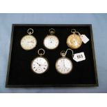 Five assorted gentleman's pockets watches (all broken and in need or repair) including an 18ct gold