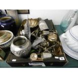 A box of assorted metalware