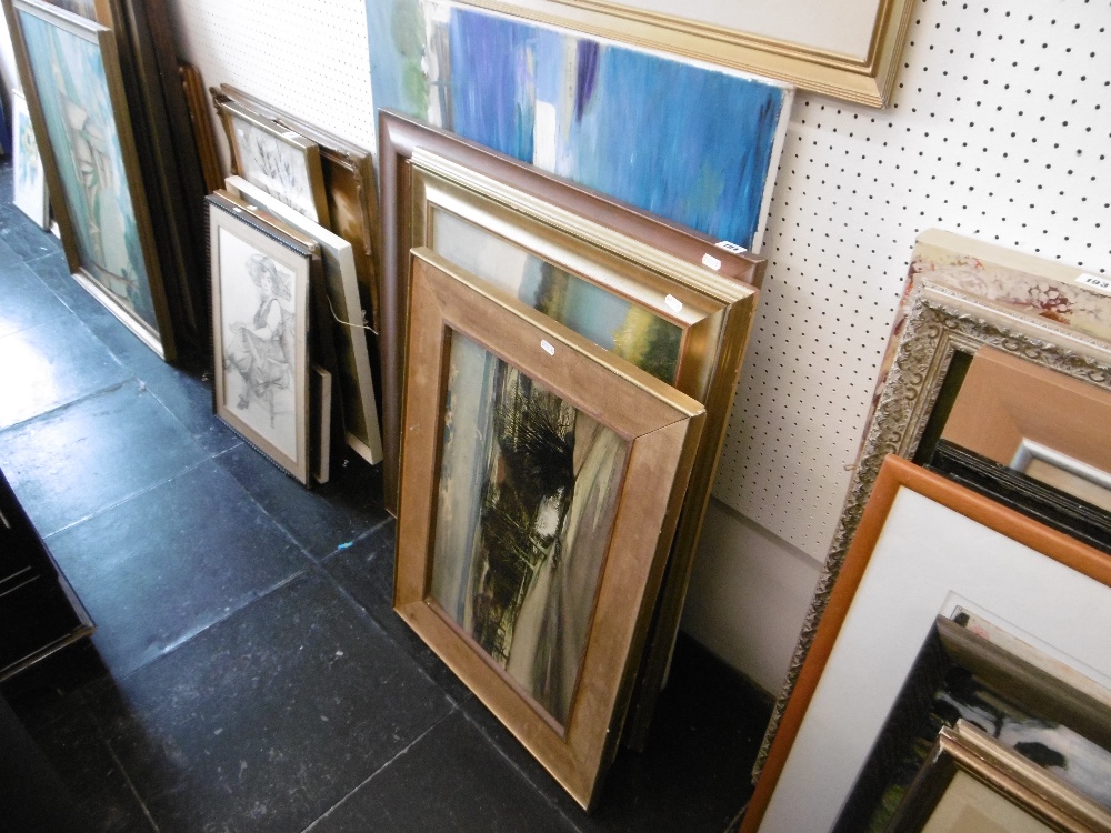 A quantity of assorted pictures including oil paintings