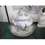 A blue and white tureen and plate