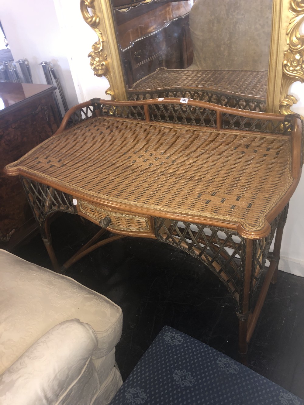A ladies bamboo and rattan writing desk