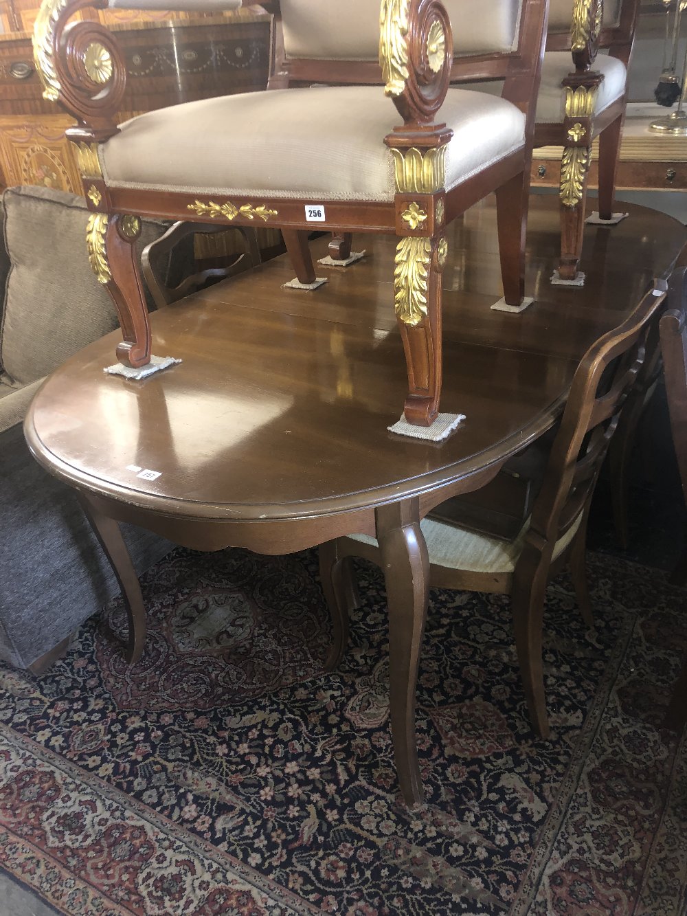 An extending dining table and six chairs