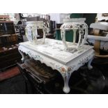 An oriental coffee table plus two stools