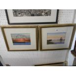 Two framed pastels lake scenes signed