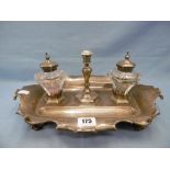 A fine quality Victorian hallmarked silver inkstand with two inkwells and tapper stick Edward &