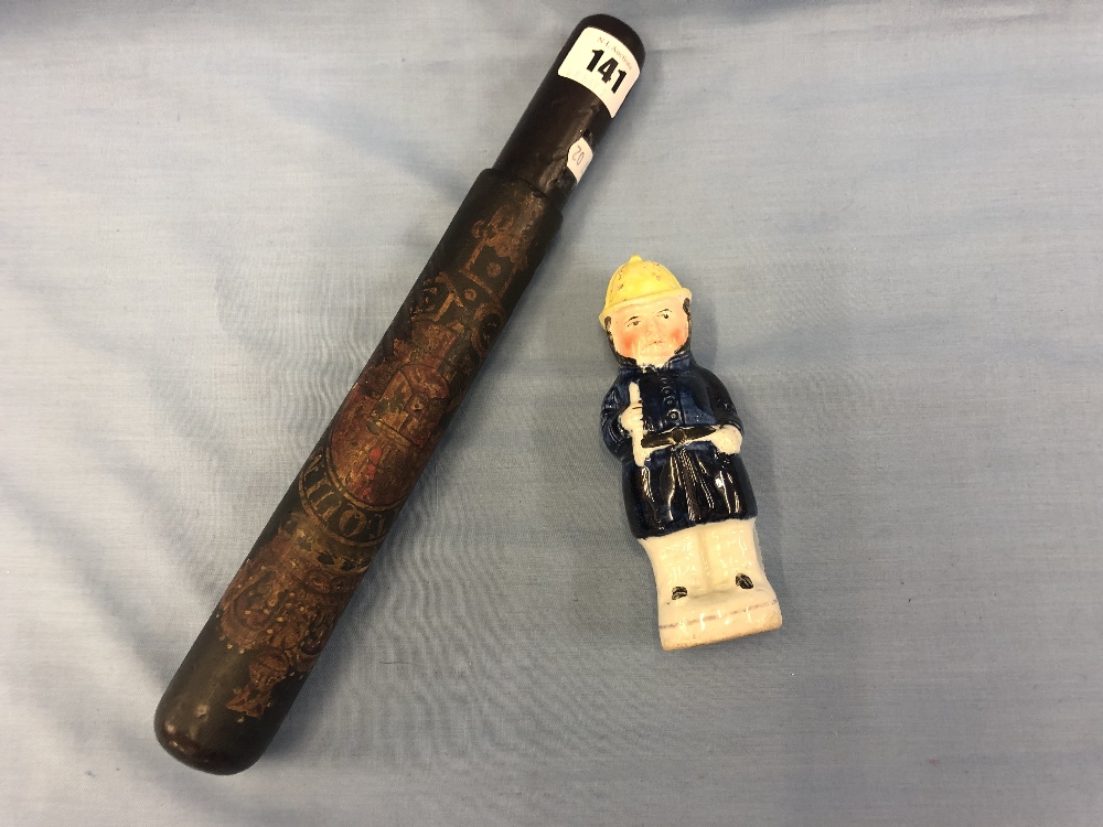 A 19th century truncheon with royal coat of arms plus a 19th century Staffordshire muffineer in the - Image 8 of 17