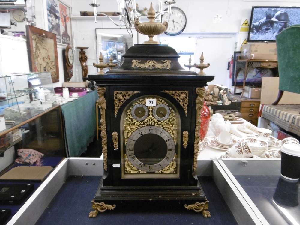 An ebonised ormulu mounted bracket clock (with bracket shelf), twin chain movement, - Image 11 of 11