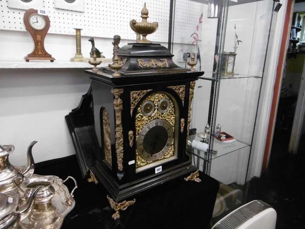 An ebonised ormulu mounted bracket clock (with bracket shelf), twin chain movement, - Image 8 of 11