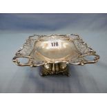 A hallmarked silver pierced dish on pedestal base Albert Henry Thompson Sheffield 1909 weight