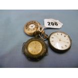 Two ladies silver pocket watches one converted into wrist watch and 18ct gold ladies half hunter
