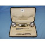 A part silver boxed dressing table set (missing scissors)