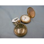 A gold plated hunter watch dial A/F and military pocket watch in unmarked case