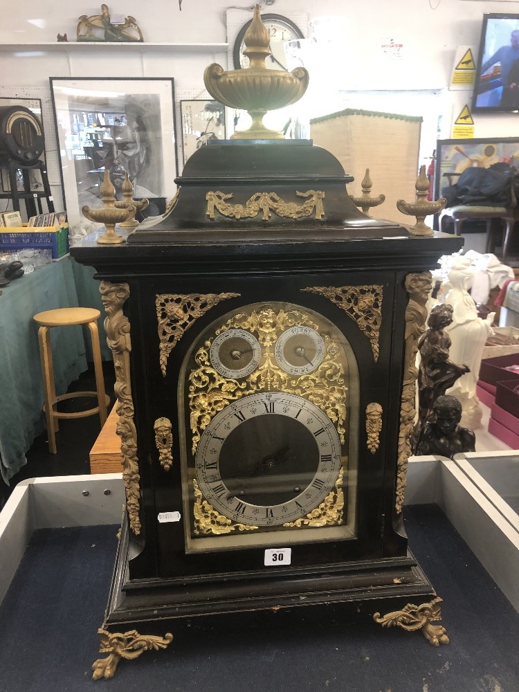 An ebonised ormulu mounted bracket clock (with bracket shelf), twin chain movement, - Image 6 of 11