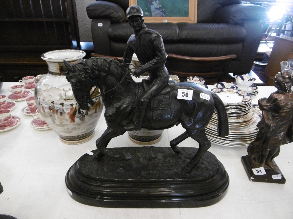 A bronze sculpture of a jockey and horse - Image 4 of 6