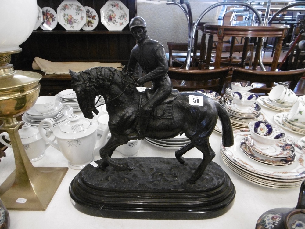 A bronze sculpture of a jockey and horse - Image 2 of 6