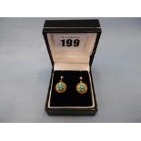 A pair of Victorian yellow metal and turquoise earrings