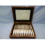 A mother of pearl handled canteen set of silver plated cutlery (fruit set) circa 1900