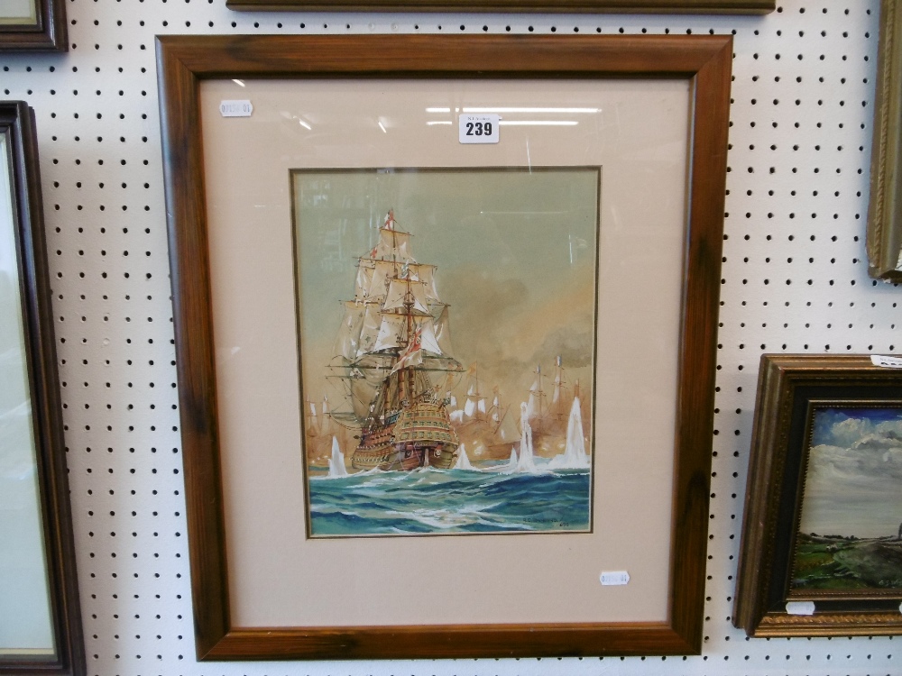 A framed and glazed watercolour maritime scene