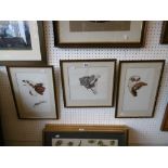 Three signed and dated studies of birds signed Huw Williams 1983
