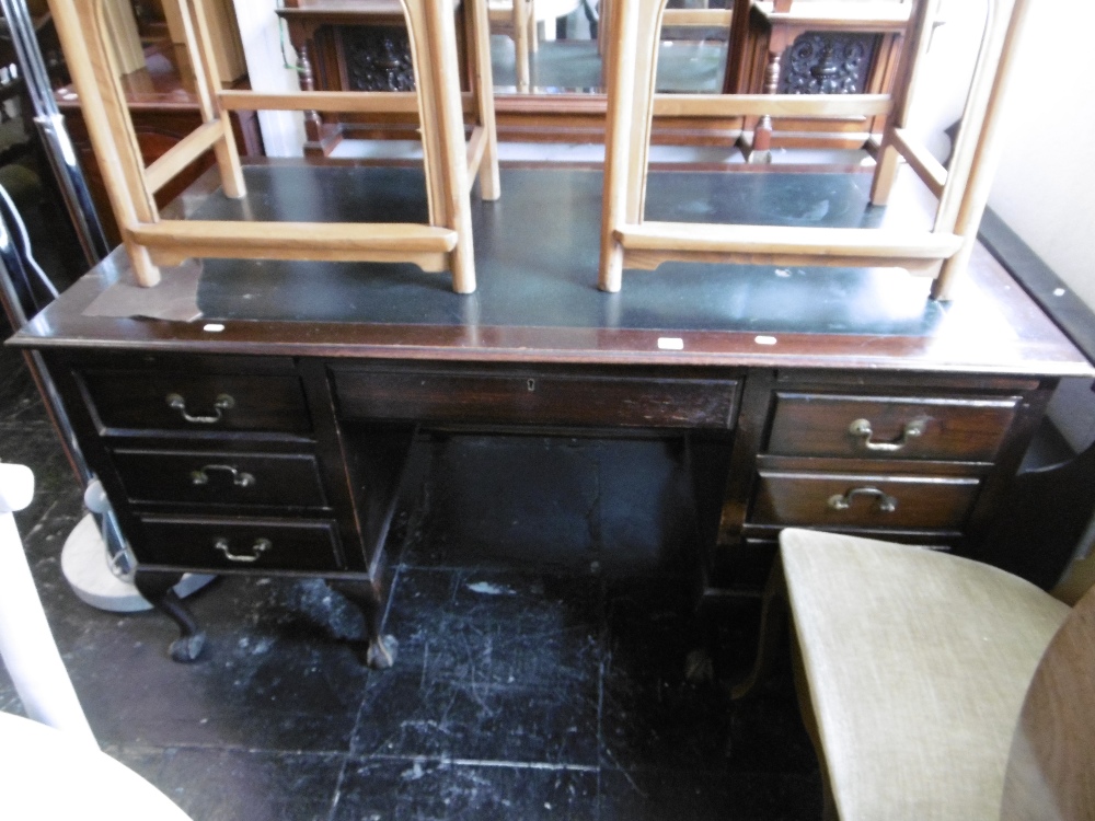 A mahogany desk on ball and claw feet - Image 2 of 2