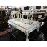 An oriental coffee table plus two stools