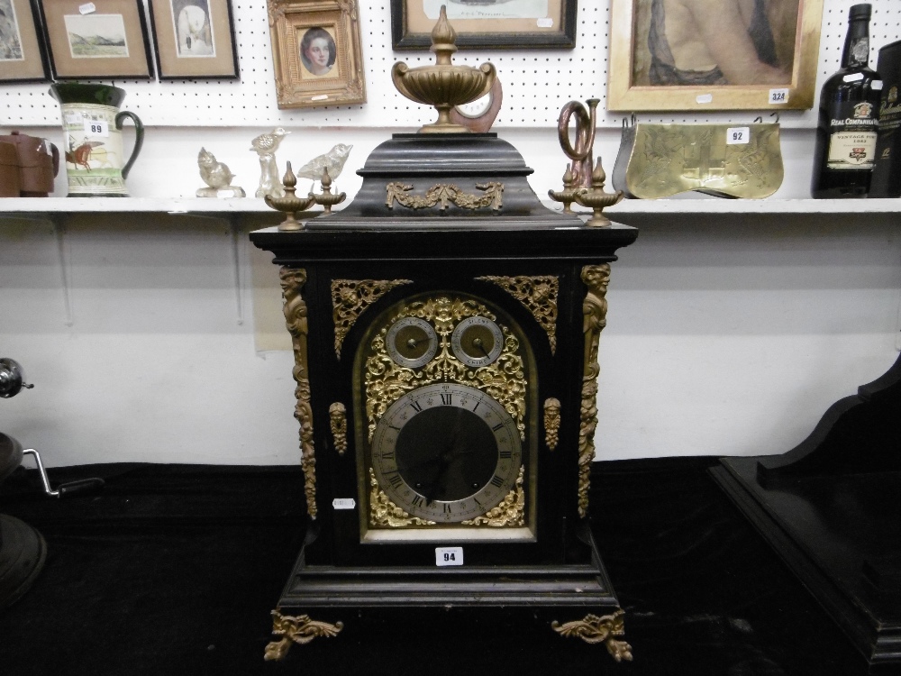 An ebonised ormulu mounted bracket clock (with bracket shelf), twin chain movement, - Image 4 of 11