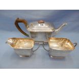 An art deco hallmarked silver three piece tea service Birmingham 1940 A.