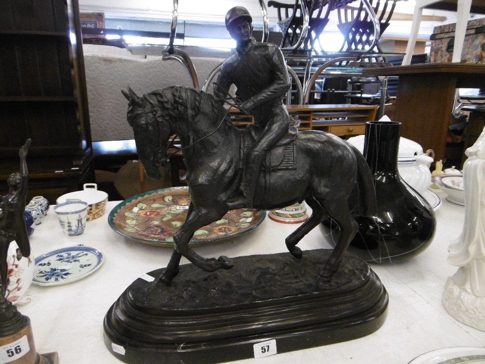 A bronze sculpture of a jockey and horse - Image 3 of 6